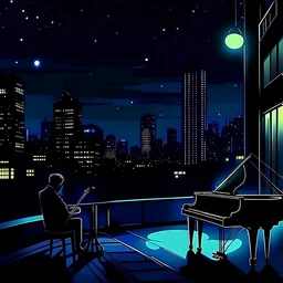 jazz vibes, city at night, lonely