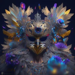 Mask of power. sly expression. digital airbrush, backlighting, chiaroscuro, intricate details, 3d render, lens flare, venetian mask, plague doctor, filigree, feathers, gemstones, flowers, disco ball, hidden meanings, occult, esotheric, lego bionicle, by paul rubens.4k, full detail, high resolution, digital art, anime