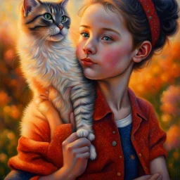 A girl and her cat inspirational styles - Pointillism, Realism and Fauvism