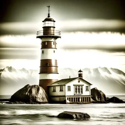 Les Eclaireurs Lighthouse, Ushuaia, Argentina. Vintage-retro art style.