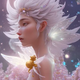 one big crystal subtle flower in a galactic ambiance with a beautiful fairy, transparent petals, delicate colors, in the foreground, full of details, smooth，soft light atmosphere, light effect，vaporwave colorful, concept art, smooth, extremely sharp detail, finely tuned detail, ultra high definition, 8 k, unreal engine 5, ultra sharp focus