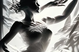 papercut, closeup, dynamically dancing woman S<AI in sunshine, mist, fog, reflection Weight:1 intricate details, HDR, beautifully shot, hyperrealistic, sharp focus, 64 megapixels, perfect composition, high contrast, cinematic, atmospheric, moody Weight:0.9, shading pastel and charcoal