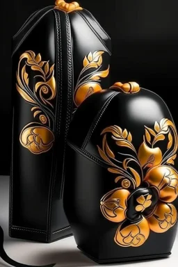 Boxing gloves with black punching bag embossed with golden tiger lily flower