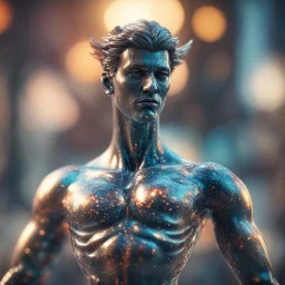 t-pose upper body of bad landlord angel nephilim made from tinted murano glass ,bokeh like f/0.8, tilt-shift lens 8k, high detail, smooth render, down-light, unreal engine,bokeh like f/0.8, tilt-shift lens 8k, high detail, smooth render, down-light, unreal engine