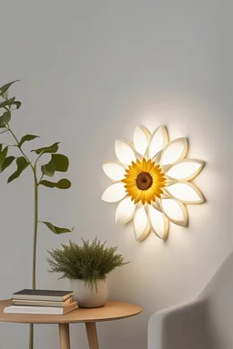 Wall lamp inspired by sunflower ,modern aesthetic , versality and yellow color scheme