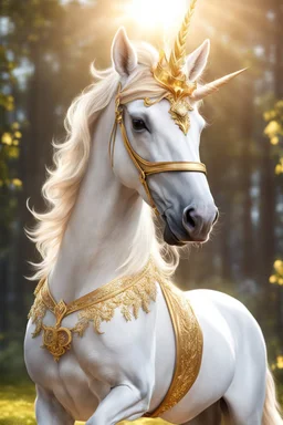 A hyper-realistic photo, magic unicorn with a golden crown on top of it ,Sun Light, Shiny Simple White Costumei,, full portrait, glamorous, 64K, hyperrealistic, vivid colors, , 4K ultra detail, , real photo, Realistic Elements, Captured In Infinite Ultra-High-Definition Image Quality And Rendering, Hyperrealism, real world, in real life, realism, HD Quality, 8k resolution, , real photo, 8 k