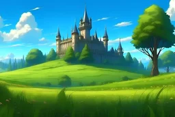 simple castle anime outside simple garden feild grass