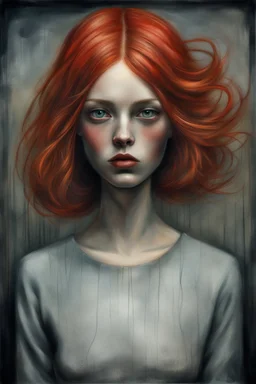 Sue Scimeca no I its direct from Midjourney. IT is a mix of Several artists. This is the prompt: An image of a red-haired beautiful girl in the style of Mike Worrall, Stefan Gesell, Anton Semenov, Arthur Boyd, Gerald Scarfe, Wlad Safronow, Yves Tanguy and Christine Ellger. Style airbrush art with very soft muted colours and a hazy atmosphere. Bold oil paintings with thick brushstrokes and spots --ar 16:9