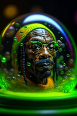 hyper real oil painting portrait of psychedelic snoop dog showering himself inside a sphere in slimy bubbles and gelatinous background, zeiss prime lens, bokeh like f/0.8, tilt-shift lens 8k, high detail, smooth render, down-light, unreal engine, prize winning