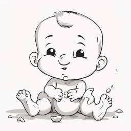 Please create a simple illustration of a baby with a noticeably full diaper. The baby is playing with poop. The background should be white.