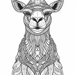 Camel, front view, mandala, minimal lines, cartoon, white back ground color, real style, realistic, minimalistic, minimal black line art, line art, crisp line art, unique coloring sheet, outlined, outline, crisp, crisp line edges, illustration, thin lines, crisp clear lines, line art, clean line art, unique, 8k, amazing, masterpiece, no colors, no dark color, no black color, avoid thick black, minimalistic line edges, pure white back ground, image character full fit to page,