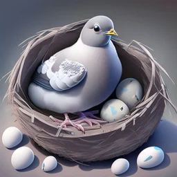 pigeon sitting on a nest with eggs, cute avatar