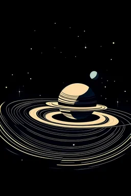 Saturno y la luna en el universo, al estilo de KANDISKY