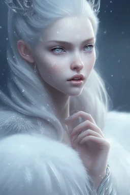 girl, cute, beautiful, snow queen, long hair, blue eyes, makeup, 8k resolution concept art portrait by Greg Rutkowski,