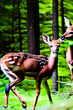 Jake Gyllenhaal as a mystical forest nymph in the woods raising a baby deer as his own high quality close up