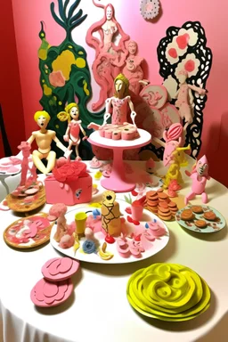A light pink mystical carnival made out of cookies and cakes painted by Henri Matisse