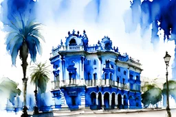 blue watercolor of the palacio salvo, montevideo