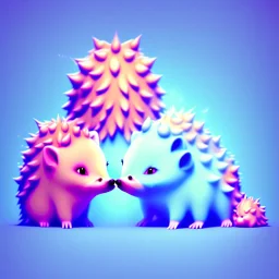 isometric clean art of two super cute baby kawaii style hedgehogs in love, soft lighting, soft pastel gradients, high definition, 3d icon clay render, blender 3d