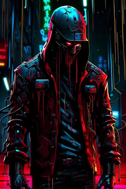 Cyberpunk killer dripping blood