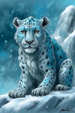 A grayish blue ice elemental snow leopard painted by Edvard Munch