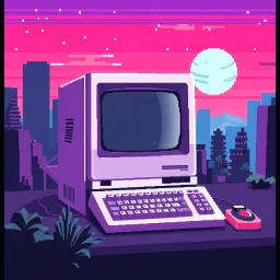 8 bit pixelart of retro pc-98, synthwave