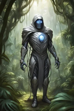 A 60-year-old paladin is cocooned inside web, in a huge jungle