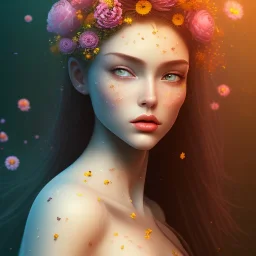 flower beautiful girl,utra realistic,parallax flowers, honeybee, fantasy art, Special Lighting, Vibrant, Solid color,color Scheme, forest, movie poster