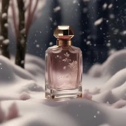 generate me an aesthetic image of perfume for Perfume Bottles in snowfall