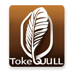 Square modern iOS app logo design for TokenQuill, iOS app icon, simple UI, flat design, white background, featuring a stylized quill pen icon.