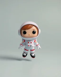 pop mart's space molly cosmonaut figurine, floating on solid background color