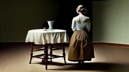 lady standing behind a table missing the top