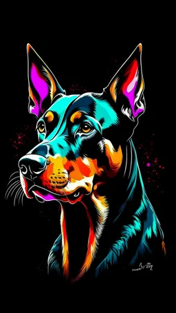 Hermoso perro Dóberman Arte illustration, colores contrastantes, calidad ultra, hiperdetallado, 12k