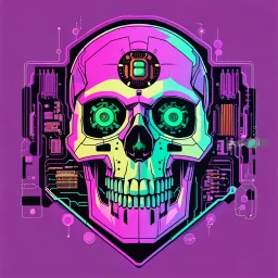 FLAT VECTOR LAYERED IMAGE OF CYBERNETIC SKULL PARTS IN A SCHEMATIC