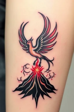 Tattoo of a Pheonix erupting from volcano minimalist