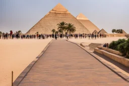 tourist walkway with the pyramids