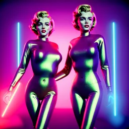 Realistic movie image, retro sci-fi, portrait, blonde action woman, sweet Marylin Monroe face, perfect iris, glow eyes. tight latex tights suit. City, metropolis movie style . epic style, vibrant color, highly detailed, unreal engine 5, ray tracing, RTX, lumen lighting, ultra detail, volumetric lighting, 3d, finely drawn, high definition, high resolution.