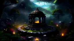 a round podium for meditation , . my dreams . In the garden my mind bows . meditation .The ruins of a village in the midst in the jungle , mountains. space color is dark , where you can see the fire and smell the smoke, galaxy, space, ethereal space, cosmos, panorama. Palace , Background: An otherworldly planet, bathed in the cold glow of distant stars. Northern Lights dancing above the clouds in papua new guinea.