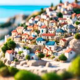 coastal Provençal Miniature village on the top of the hill with bokeh effect