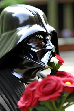 Darth Vader smelling a flower