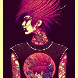 beautiful punk girl, hyper detailed, hyperdetailed, intricately detailed, illustration by <kilian eng>, purple tones, darkred tones,