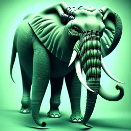 A beautiful portrait of a cyborg elephant green color scheme, high key lighting, volumetric light high details psychedelic background