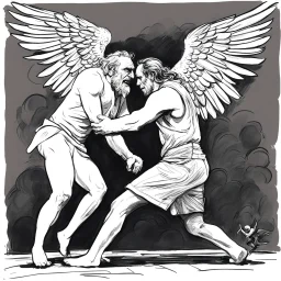 [art by Charles Bukowski] Jacob wrestling with angel