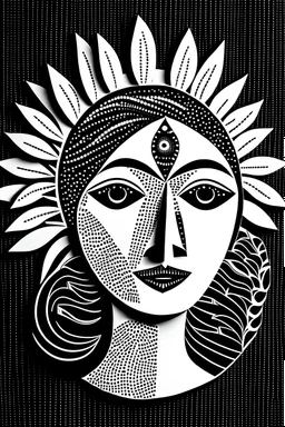 Paper Art, cute Indian women, Blushing face, Black and white colour , Creative