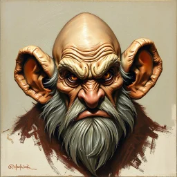 Dnd, fantasy, dwarf, handpainted by a renaissance artist, oil painting, head portrait, sturdy, mighty, grizzled, old, angry, barbarian, big round human ears