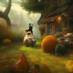 pixar style, volumetric autumn garden environment and background, realistic painting of a cute midget abraham lincoln with stovepipe hat, looking excited, volumetric lighting, dramatic lighting, detailed digital painting, anime, ornate, colour-washed colors, elegant, small minutiae, tiny features, particulars, centered, smooth, sharp focus, renderman gofur render, 8k, uhd, detailed eyes