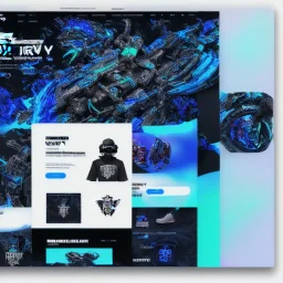 Highly detailed Homepage Website layout for a streetwear brand, Neon Blue and Black, Neobrutalism, UX, UI