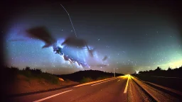 starry sky and bright light at the end of the tunnel