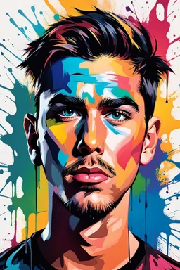 Busch paint style Abstract mean boy look with weird look to the camera portrait in flat oil colors no splash colors