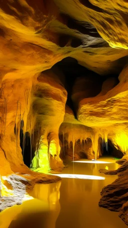 A golden yellow cave with music notes painted by Cai Jia