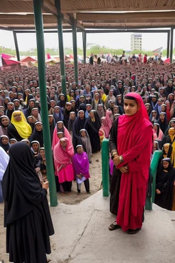 Opening shot: A noisy public place with a small and tense crowd gathered around Dr. Shumukh, a 10-year-old girl, a fierce and confident business leader Arabian style